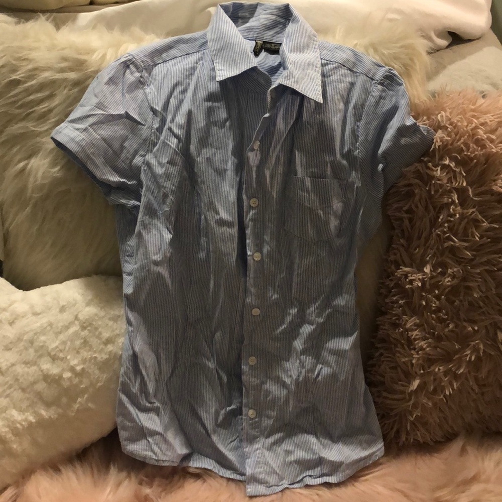 Button down blue and white stripped shirt